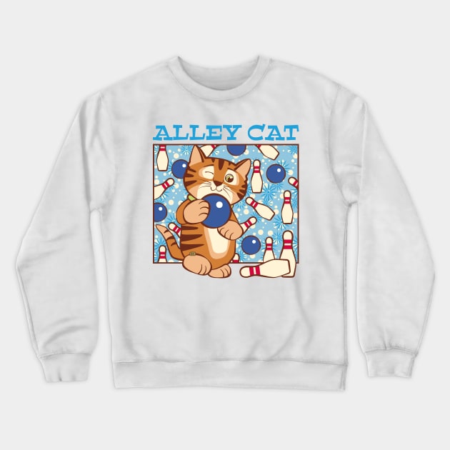 Bowling Alley Cat Crewneck Sweatshirt by Sue Cervenka